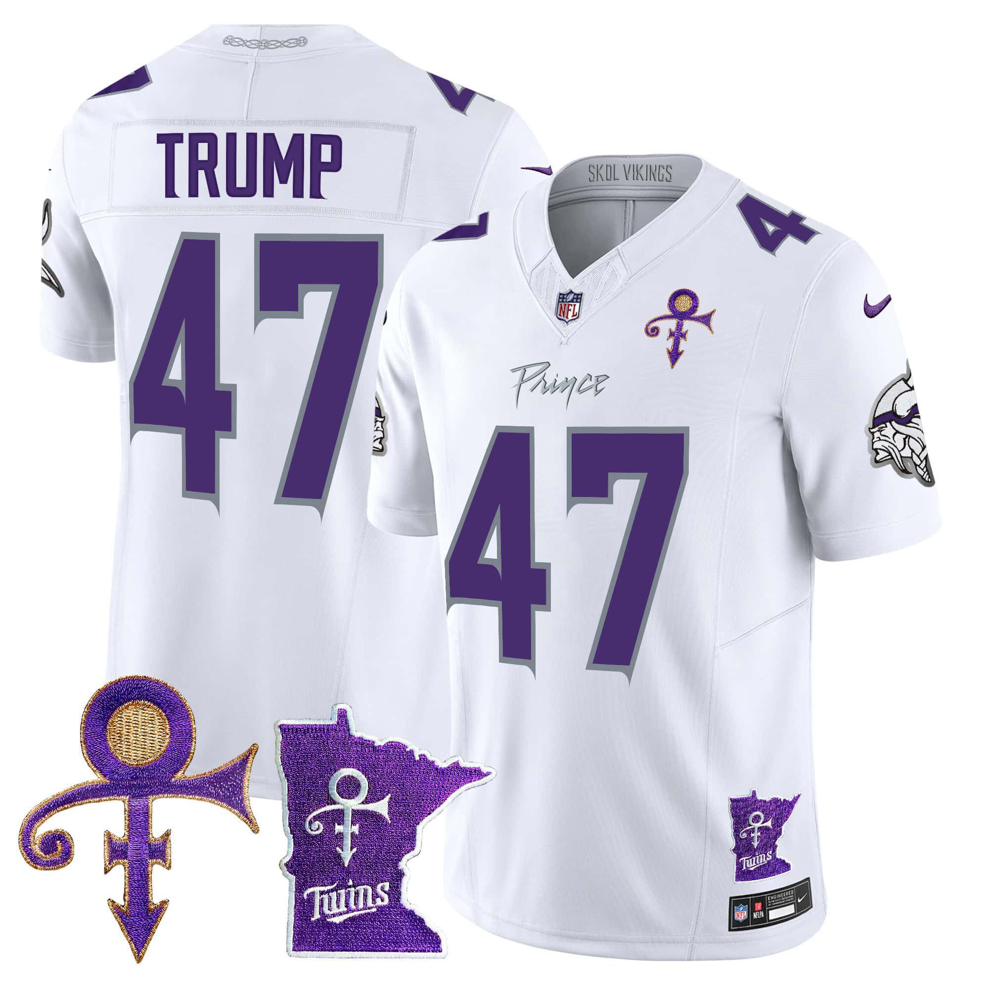 Men Minnesota Vikings #47 Trump White 2024 Nike Prince Vapor Limited NFL Jersey